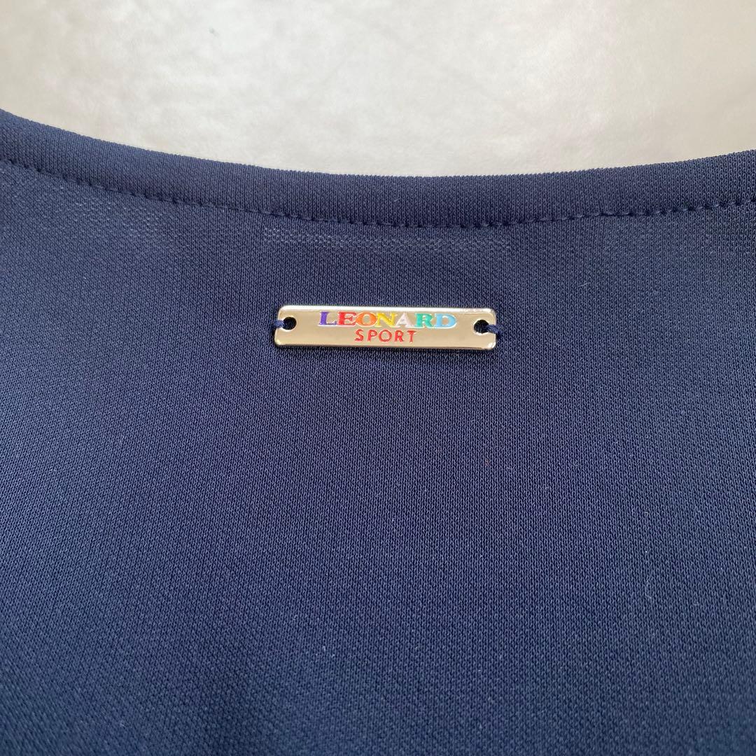 美品★LEONARD レオナール 7分袖チュニック 花柄 ネイビー 38