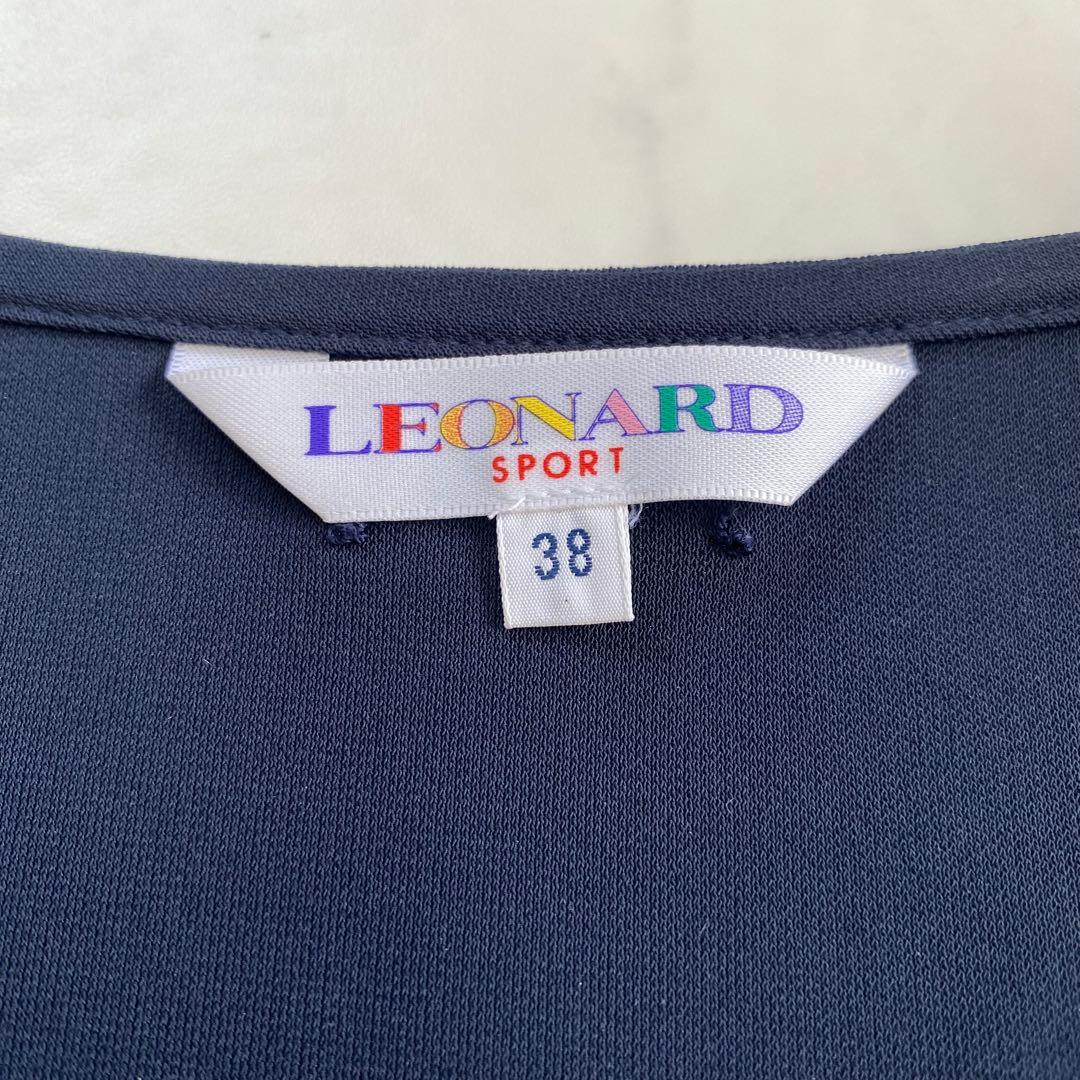 美品★LEONARD レオナール 7分袖チュニック 花柄 ネイビー 38
