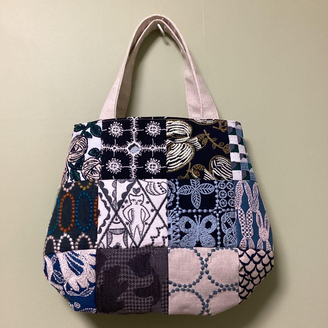 ミナペルホネン　パッチワークふっくらまるみのトートバッグハンドメイド