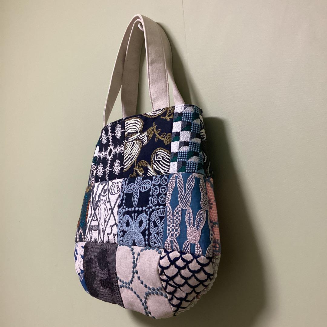 ミナペルホネン　パッチワークふっくらまるみのトートバッグハンドメイド