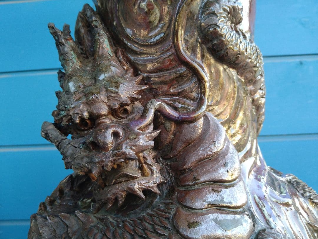 唐津焼巻龍塑型大花器A25、焼物の龍花瓶、骨董品、アンティーク、