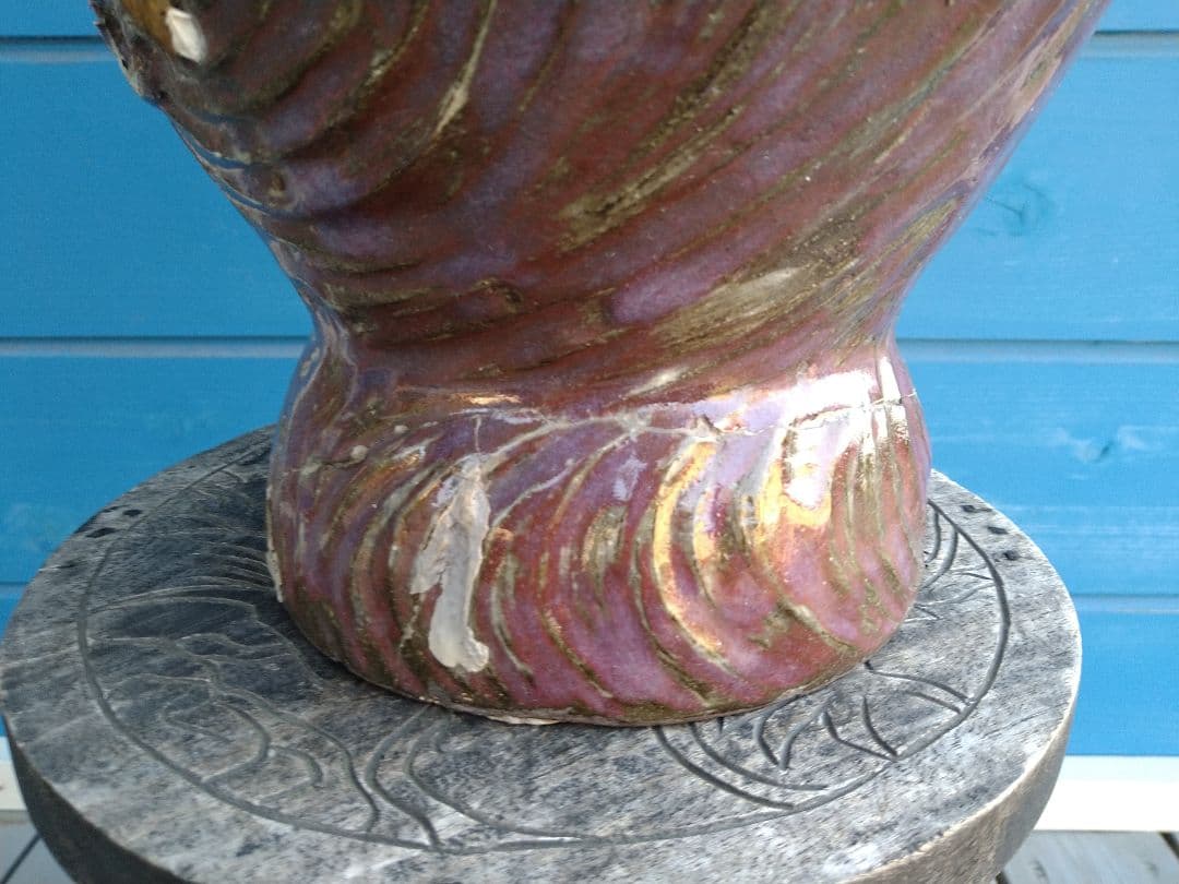 唐津焼巻龍塑型大花器A25、焼物の龍花瓶、骨董品、アンティーク、