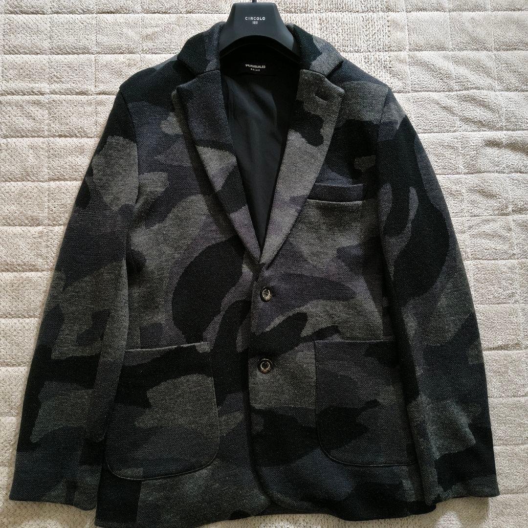 XL 大きいサイズ ウノピゥ リラックス テーラードジャケット ニット カモフラ