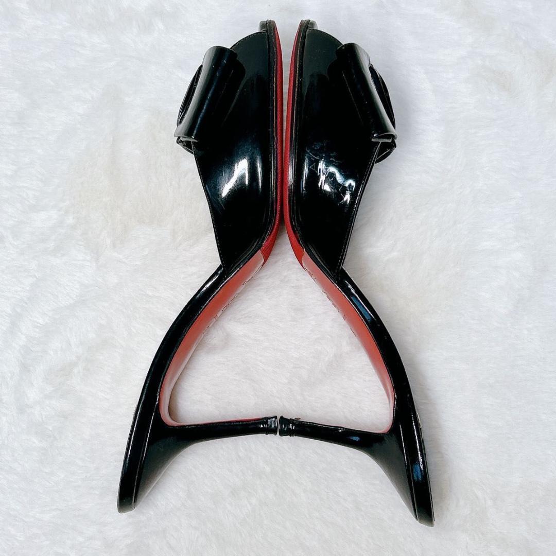 極美品☆箱保存袋付☆クリスチャンルブタン ミュール ブラック エナメル リボン