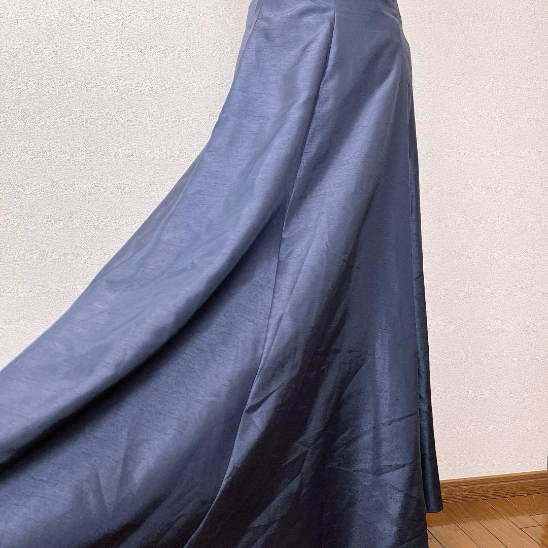 ロング マザーズ ドレス ネイビー シャンタン フォーマル ノースリーブ 7号