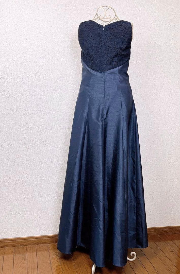 ロング マザーズ ドレス ネイビー シャンタン フォーマル ノースリーブ 7号