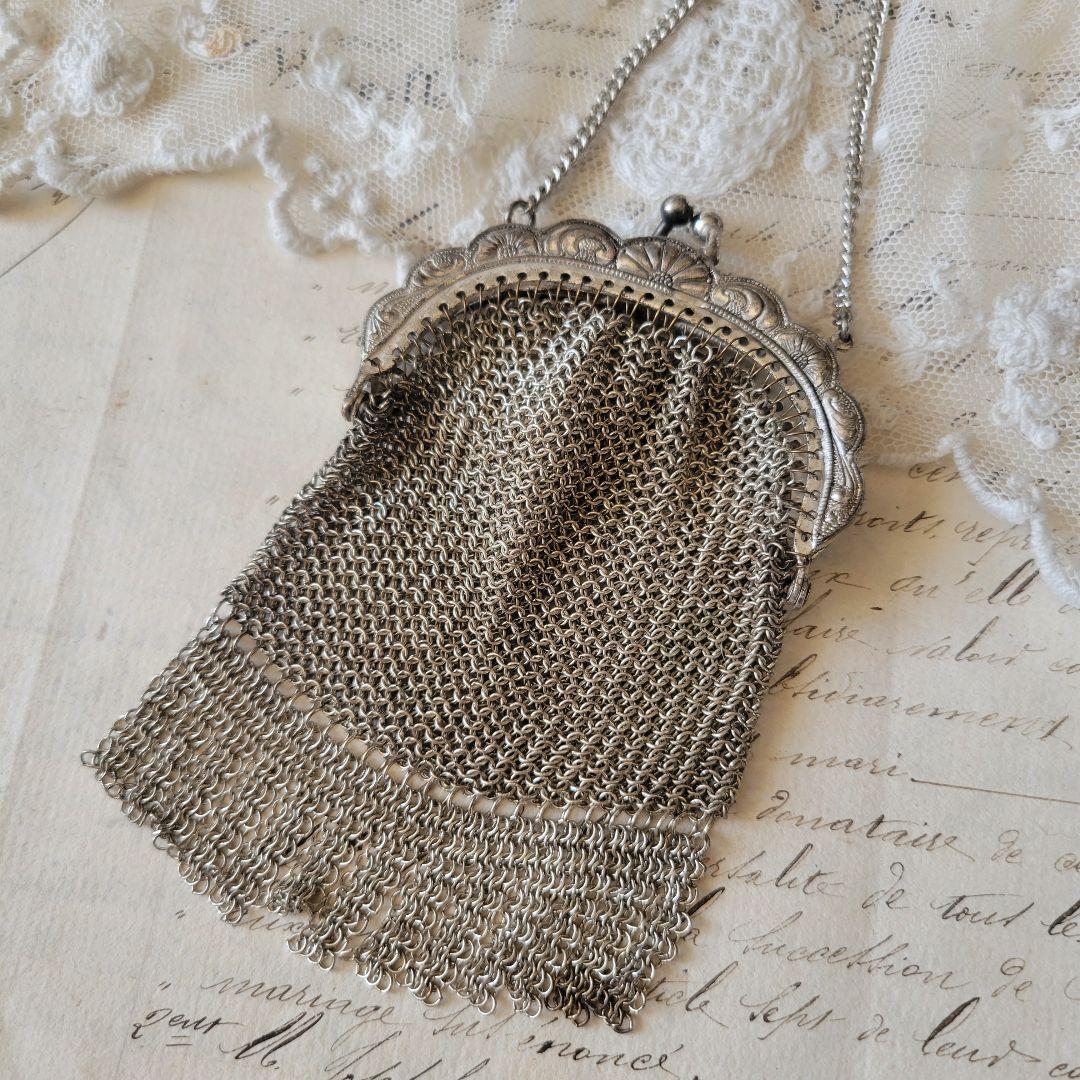 フランス　アンティーク　メタルメッシュパース　シャトレーン