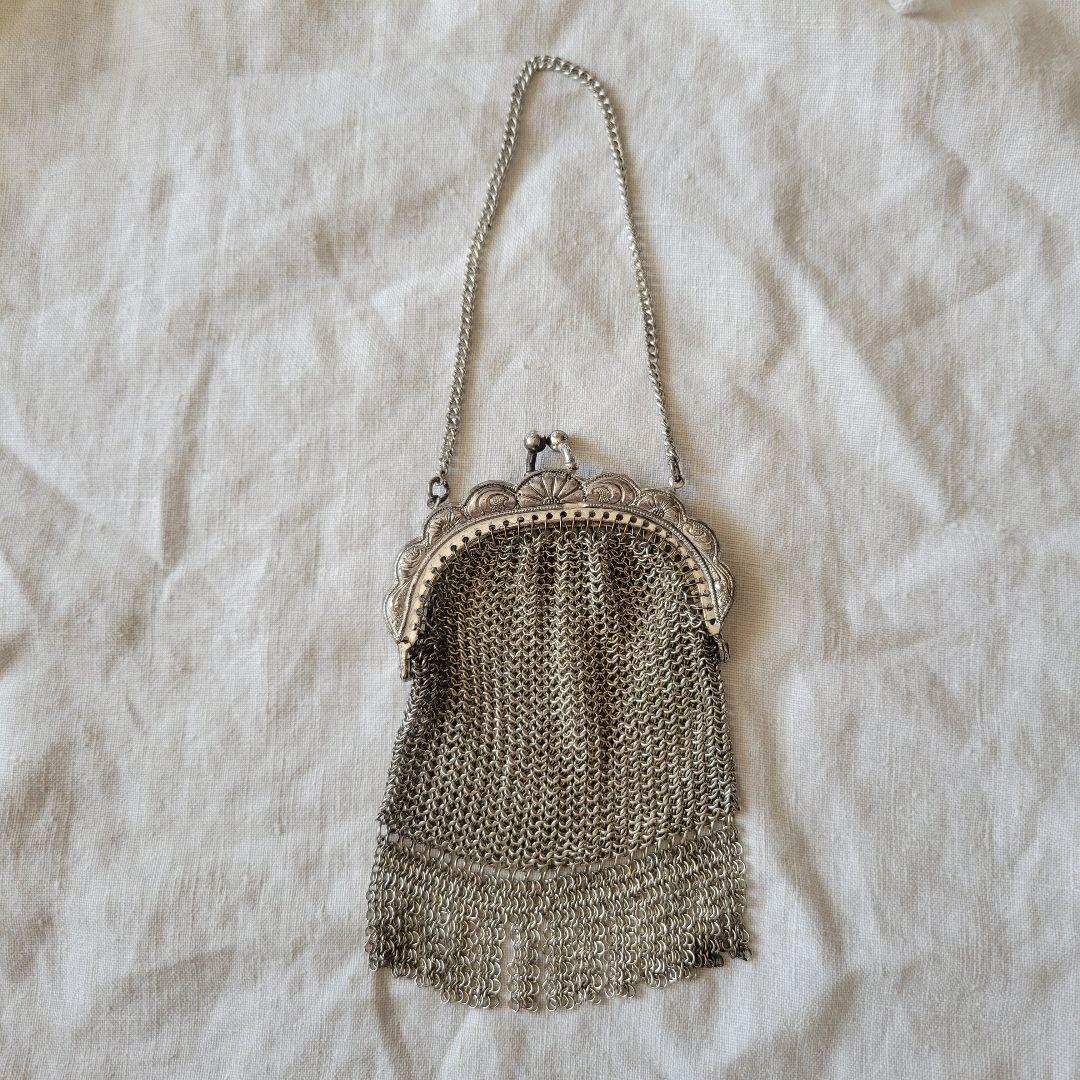 フランス　アンティーク　メタルメッシュパース　シャトレーン