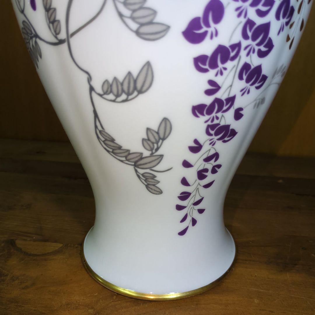 大倉陶園 OKURA 金彩色絵 藤の花 花瓶 高さ35cm