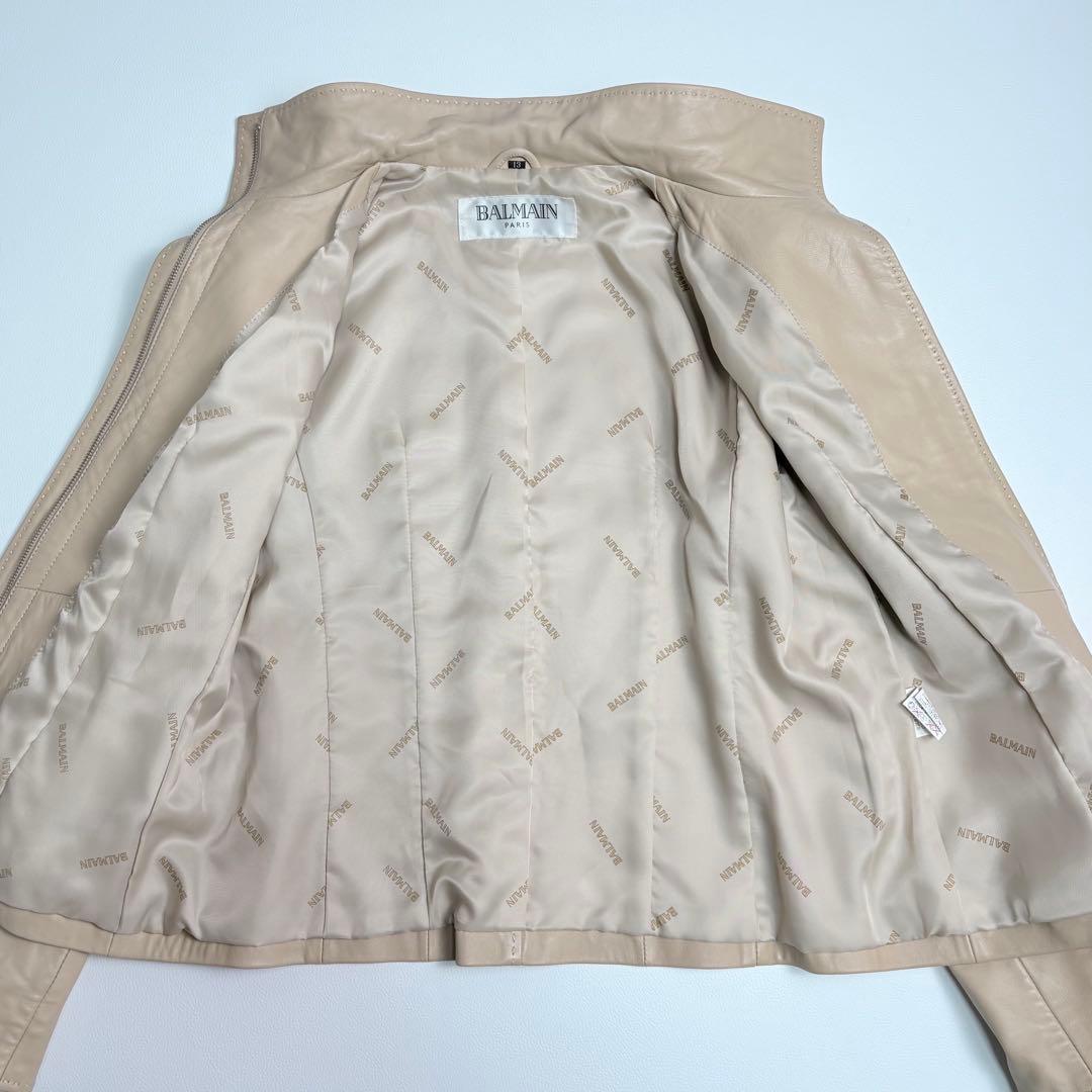 BALMAN レザージャケット 羊革 ジップアップ ベージュ 13 バルマン
