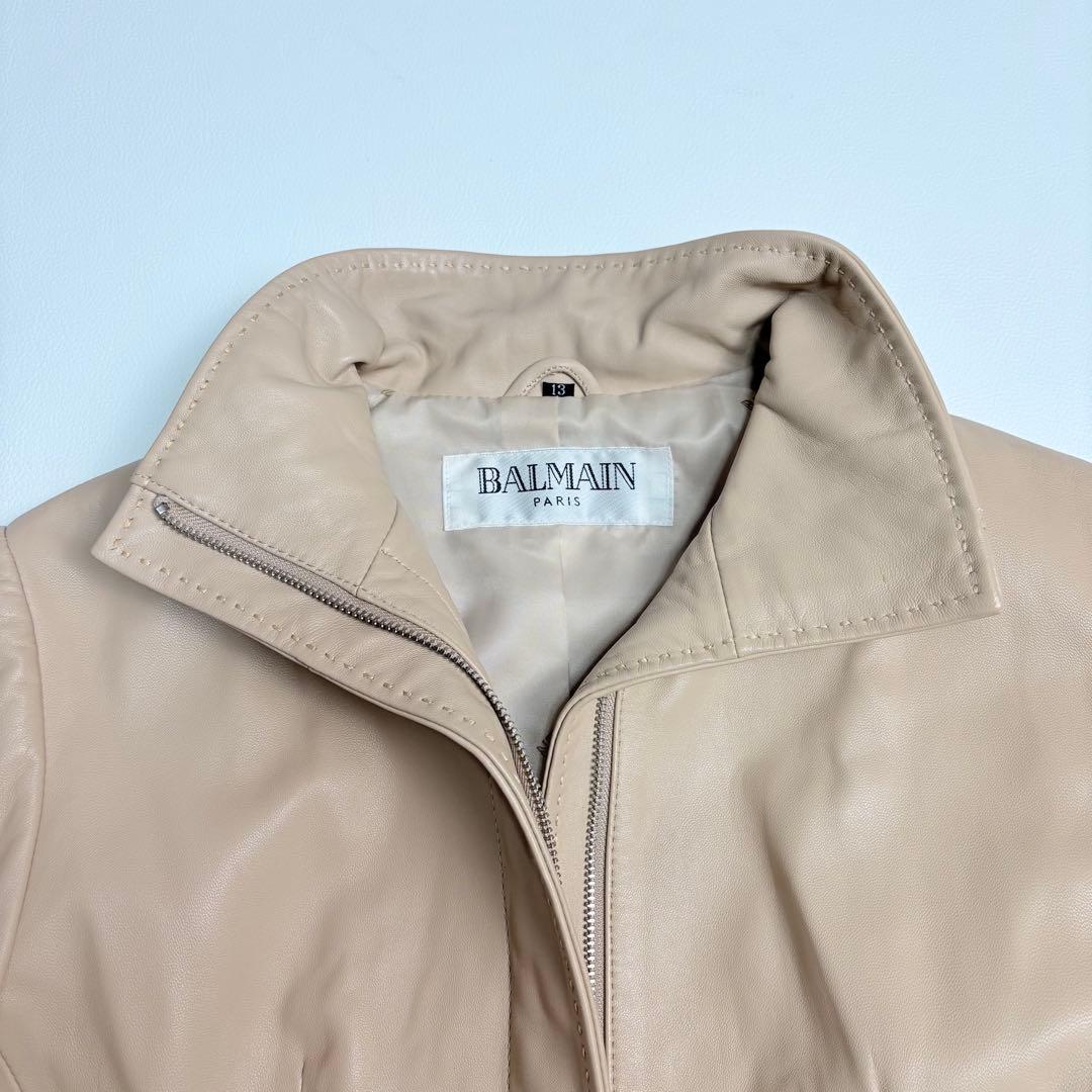 BALMAN レザージャケット 羊革 ジップアップ ベージュ 13 バルマン