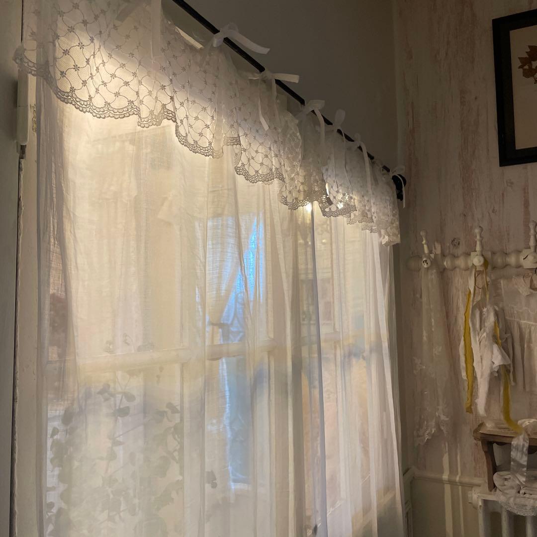 フランスアンティーク　手刺繍　レースカーテン
