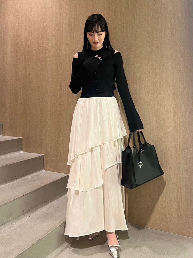 アシメティアードスカートコンビニットワンピース ブラック 00 フレイアイディー