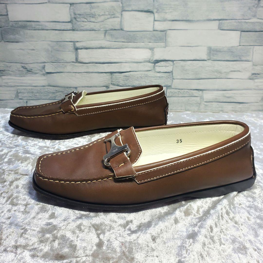 【極美品】✨TOD'S トッズ 22cm ローファー 革靴 T金具 茶系 35