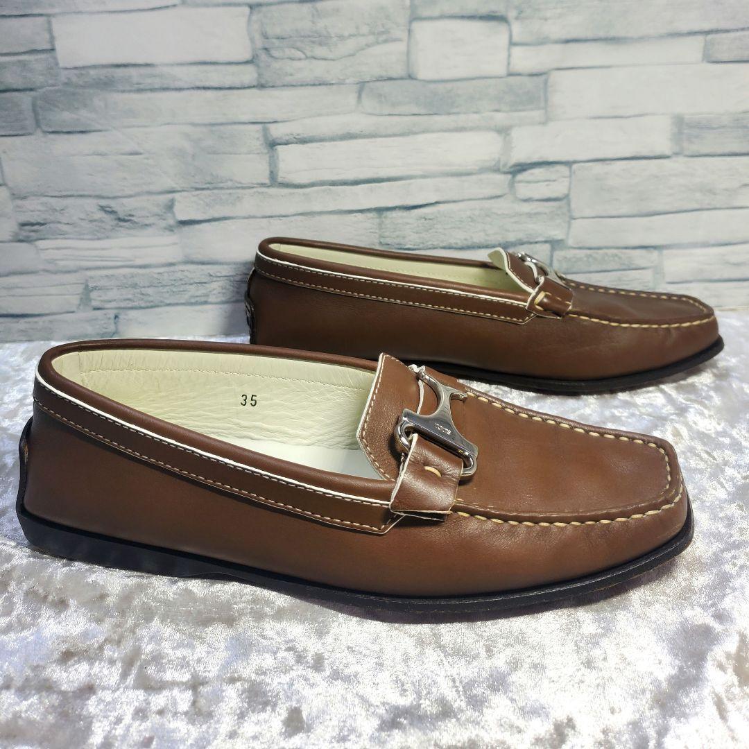 【極美品】✨TOD'S トッズ 22cm ローファー 革靴 T金具 茶系 35