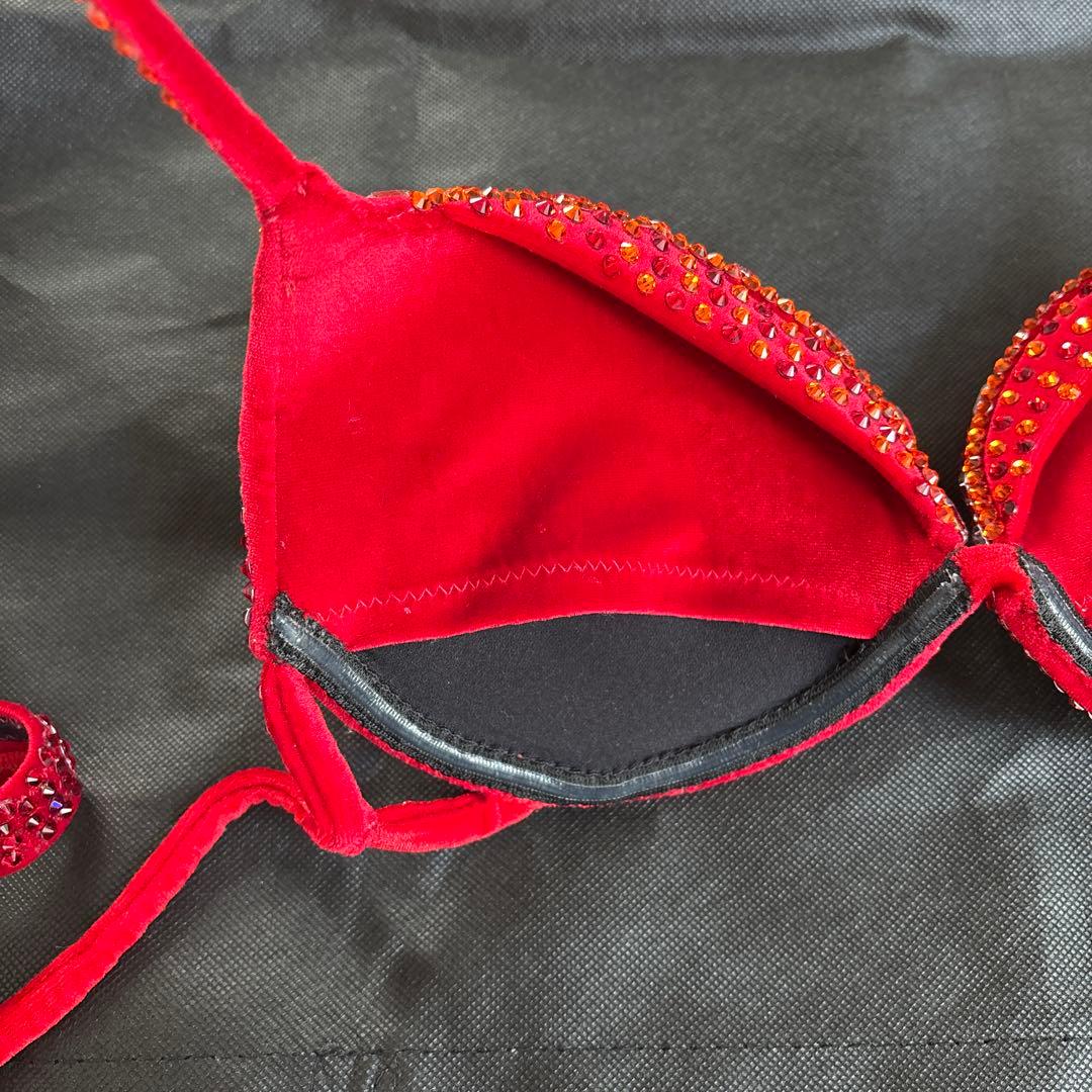 赤＋オレンジ　競技用ビキニ　Fitness JBBF ビキニフィットネス