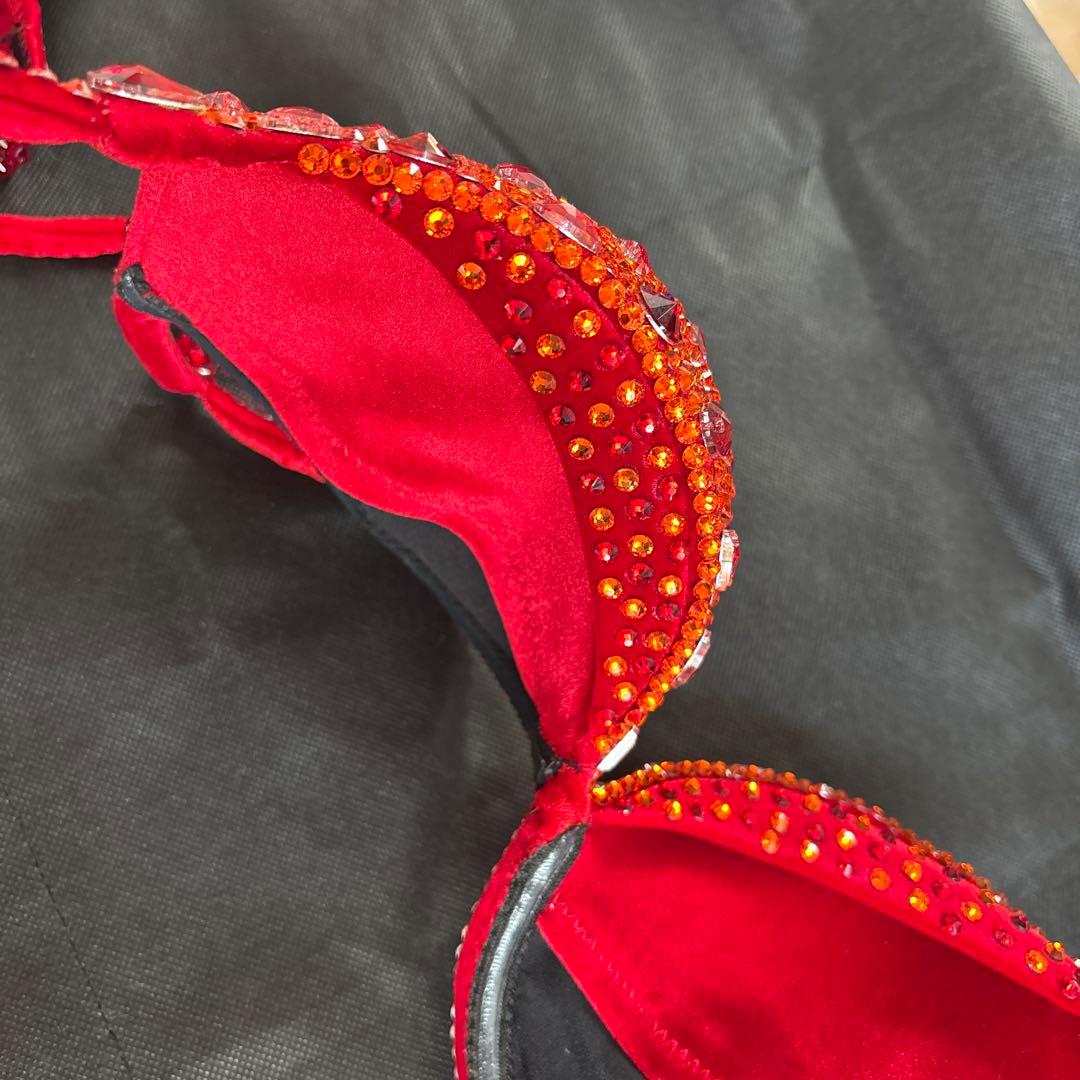 赤＋オレンジ　競技用ビキニ　Fitness JBBF ビキニフィットネス