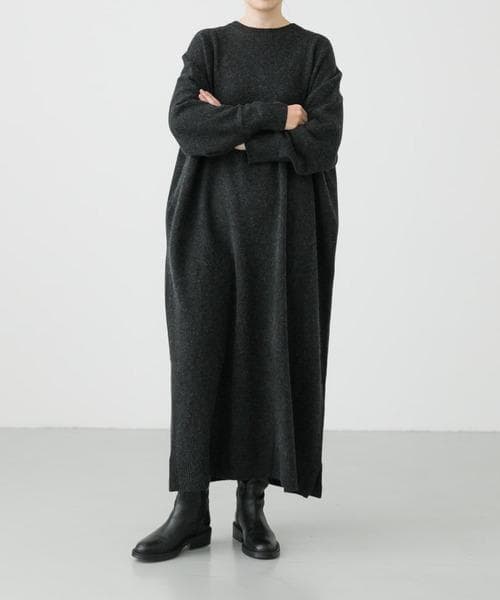 良品 かぐれ クルーネックニットワンピース ハミルトンウール ゆったり 0サイズ