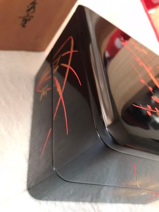 未使用★輪島塗 本漆塗 沈金 6.5寸 お重箱　古今菁峰作