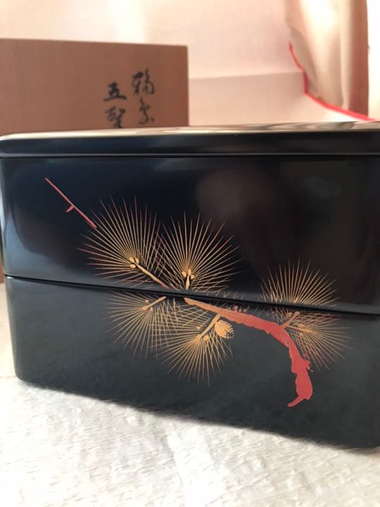 未使用★輪島塗 本漆塗 沈金 6.5寸 お重箱　古今菁峰作