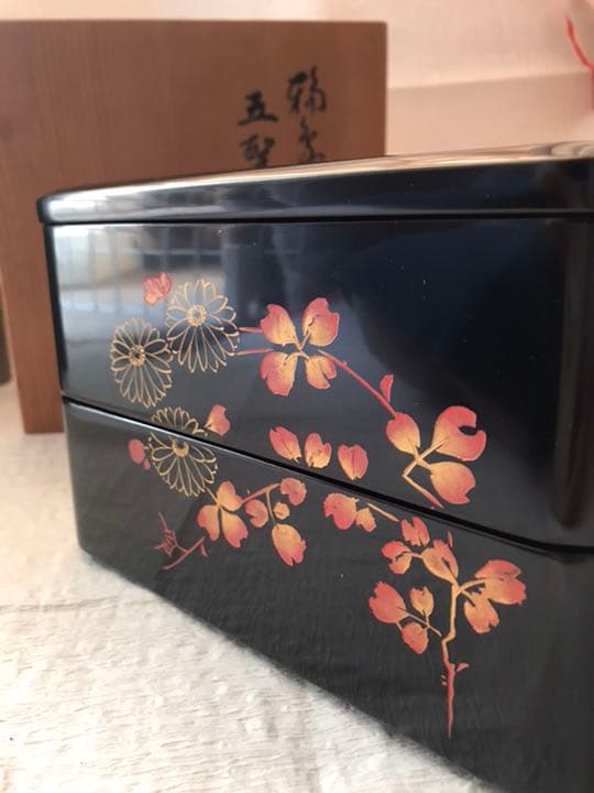 未使用★輪島塗 本漆塗 沈金 6.5寸 お重箱　古今菁峰作