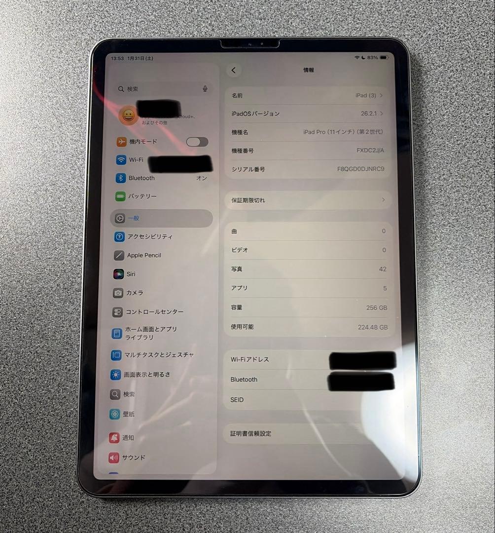 iPad Pro 第2世代 11インチ 258GB スペースグレー Wi-Fi