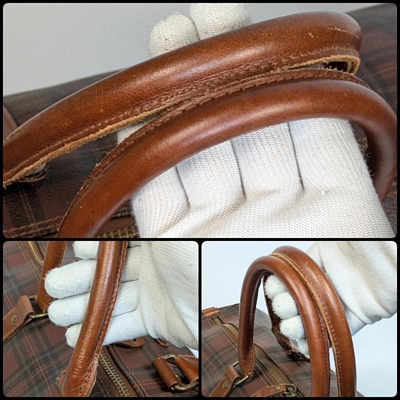 【希少色 】ポロラルフローレン ボストンバッグ ブラウン チェック柄 PVC