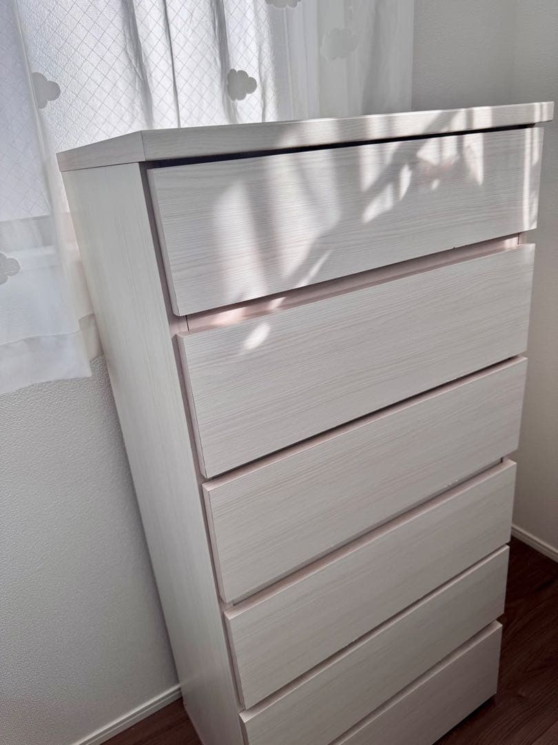 【ニトリ】ハイチェスト エレアK 6段 ホワイトウォッシュ 幅60