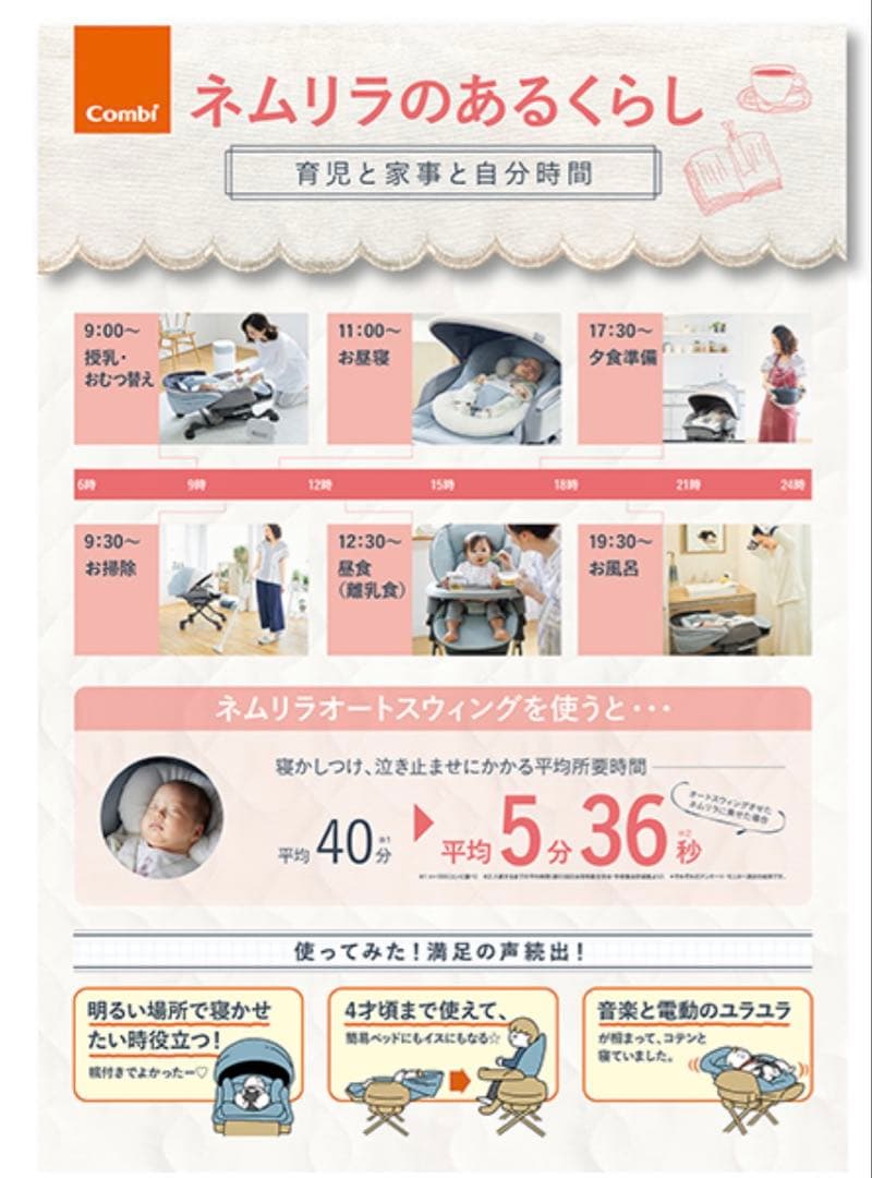 コンビ ネムリラ AUTO SWING BEDi Long スリープシェルEG