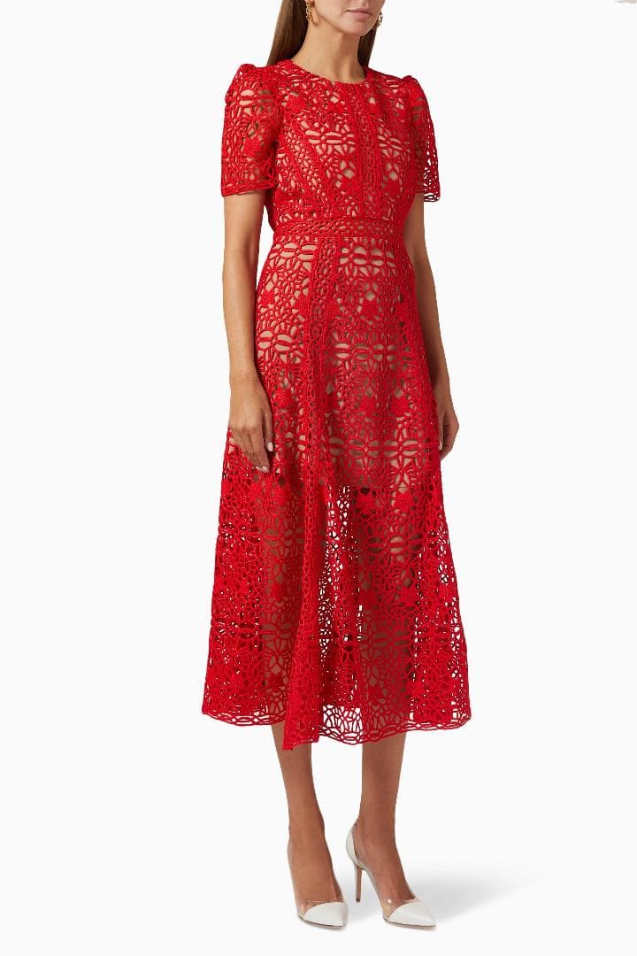 ｙ*ｉ様 セルフポートレイト ワンピース ギピュールレース 赤 UK10 未使用