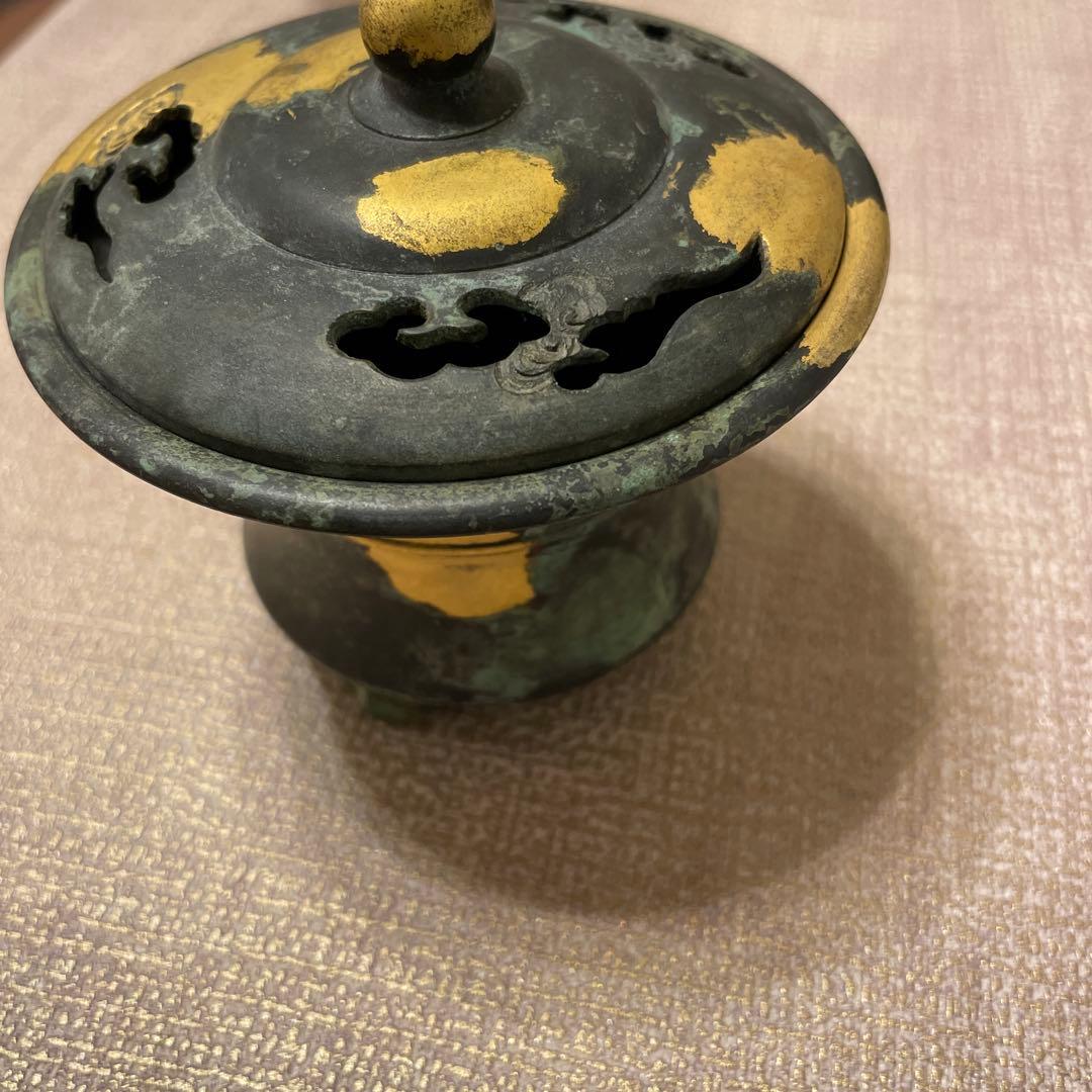 平安 秦蔵六造 塗金銅香炉 瑞雲