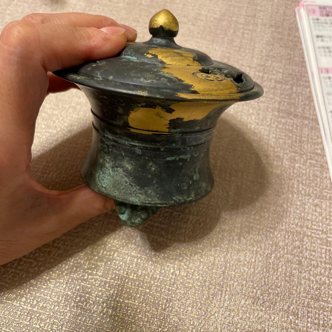 平安 秦蔵六造 塗金銅香炉 瑞雲