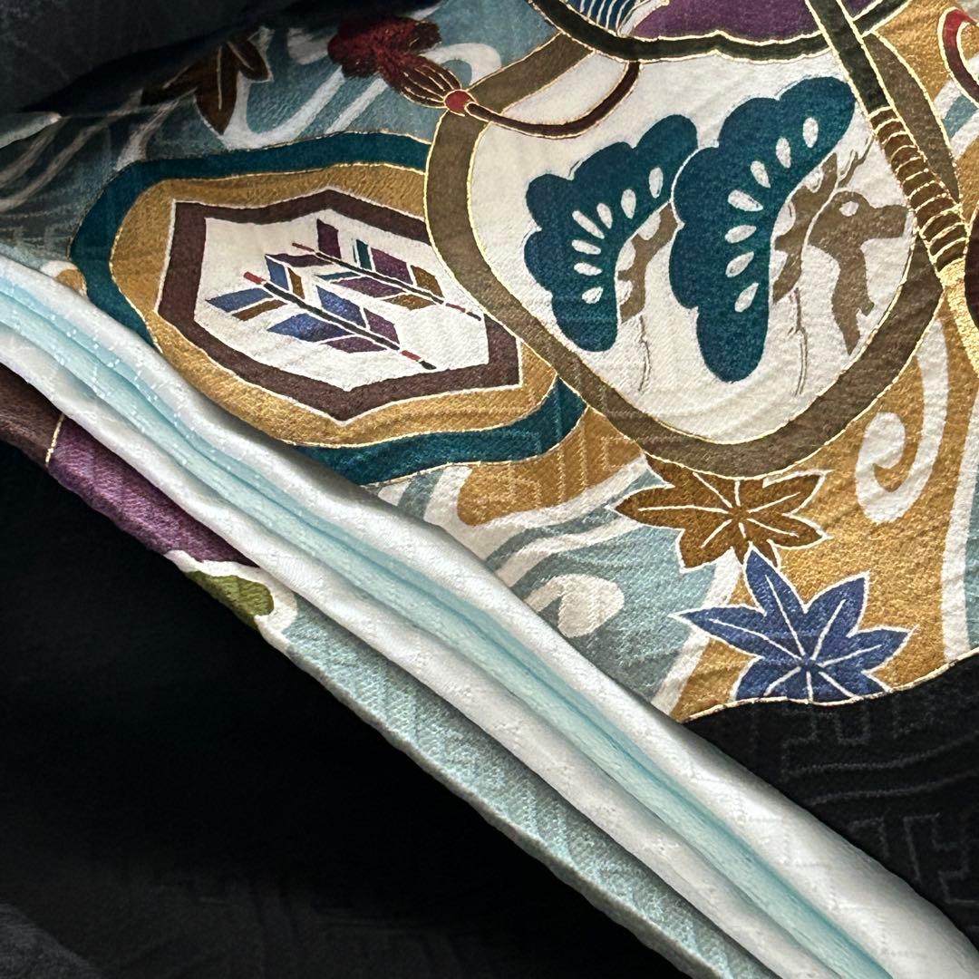 正絹　男の子お宮参り着物　産着　3歳七五三祝い着　黒　鷹刺繍　日本製