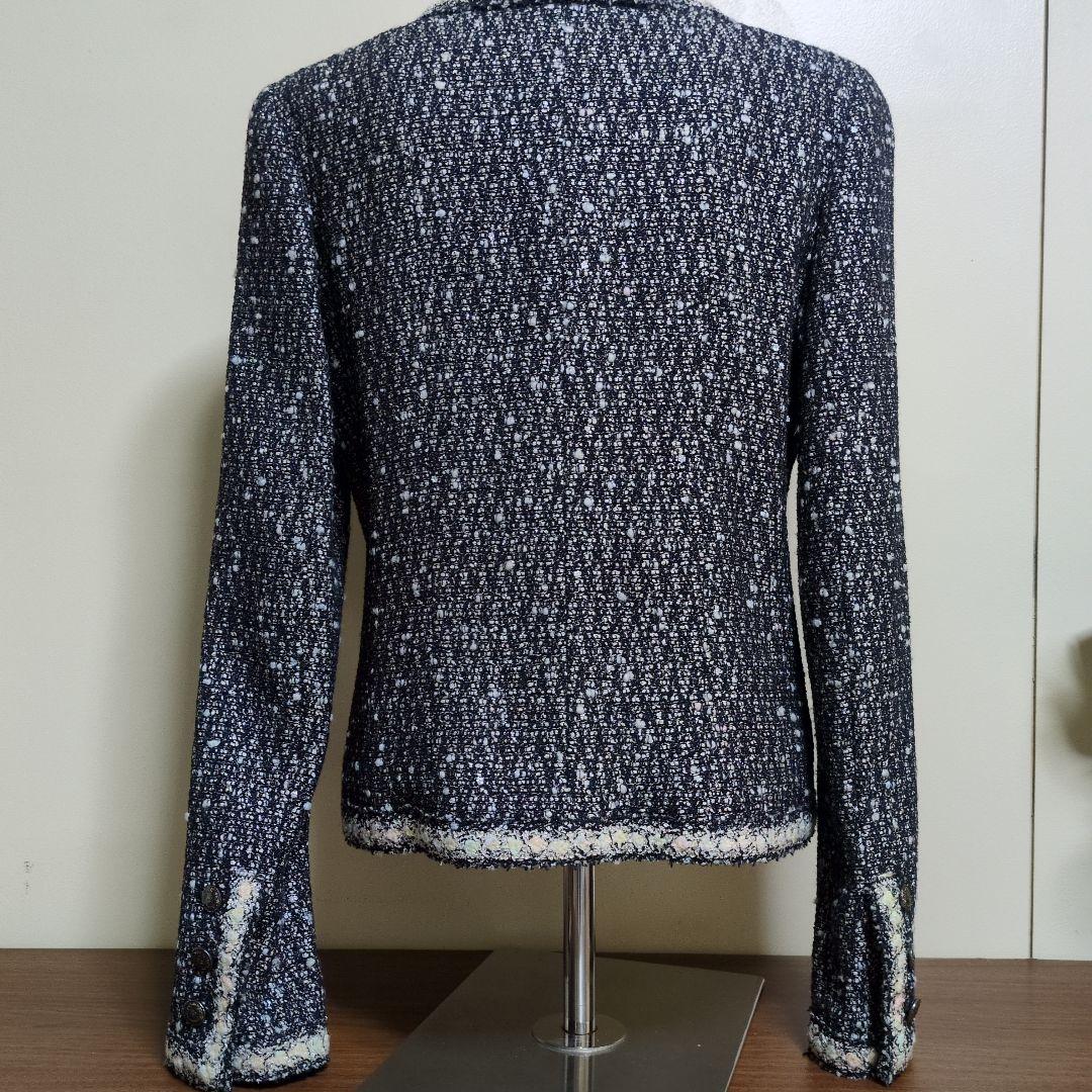 シャネル黒と白のツイード テーラードジャケット
