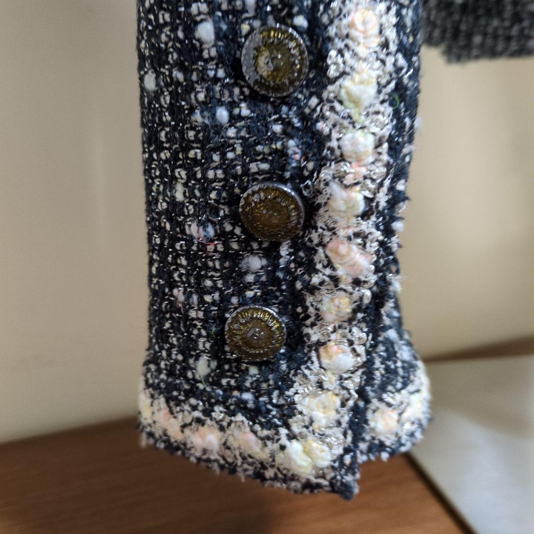 シャネル黒と白のツイード テーラードジャケット