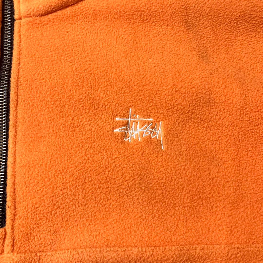 STUSSY 刺繍ロゴ ハーフジップ　フリース ジャケット ボア素材 オレンジ