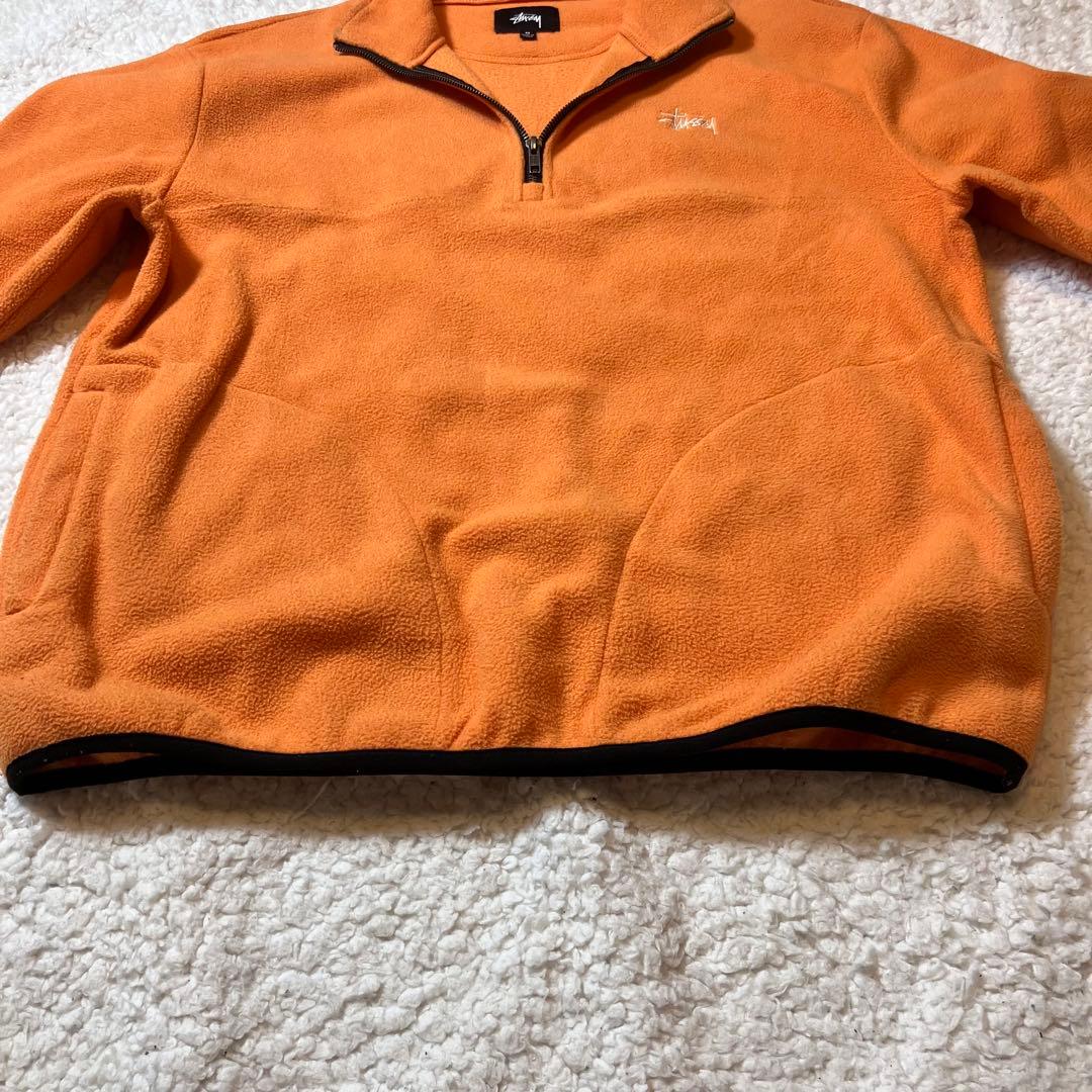 STUSSY 刺繍ロゴ ハーフジップ　フリース ジャケット ボア素材 オレンジ