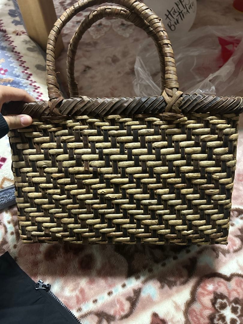 ハンドメイド つる細工（くるみ）かごバッグ ブラウン