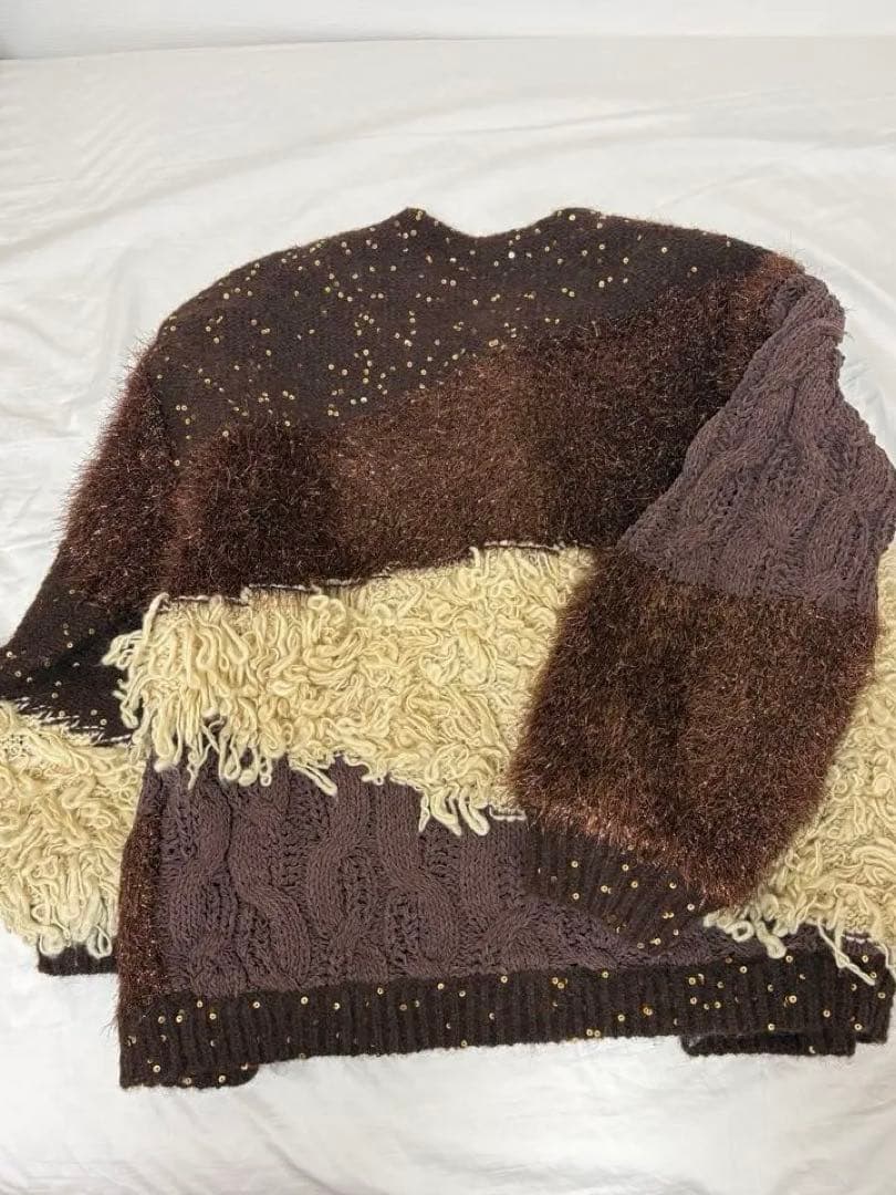 【新品】UND MIX YARN PATCHWORK KNIT CARDIGAN