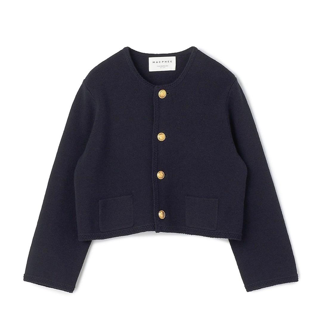 美品 MACPHEE ハーフミラノリブ クロップドカーディガン ネイビー