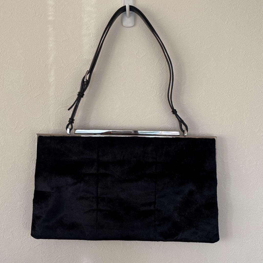 グッチ　黒　ベルベット　ショルダーバッグ　パーティー　2000年前後