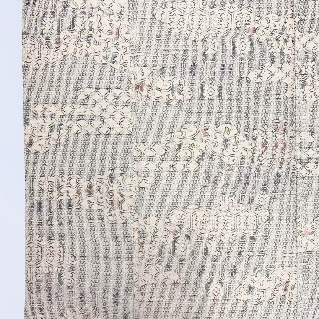 ERIchan 結城紬 単衣 紬着物 花唐草 花亀甲 残布付 NK-734