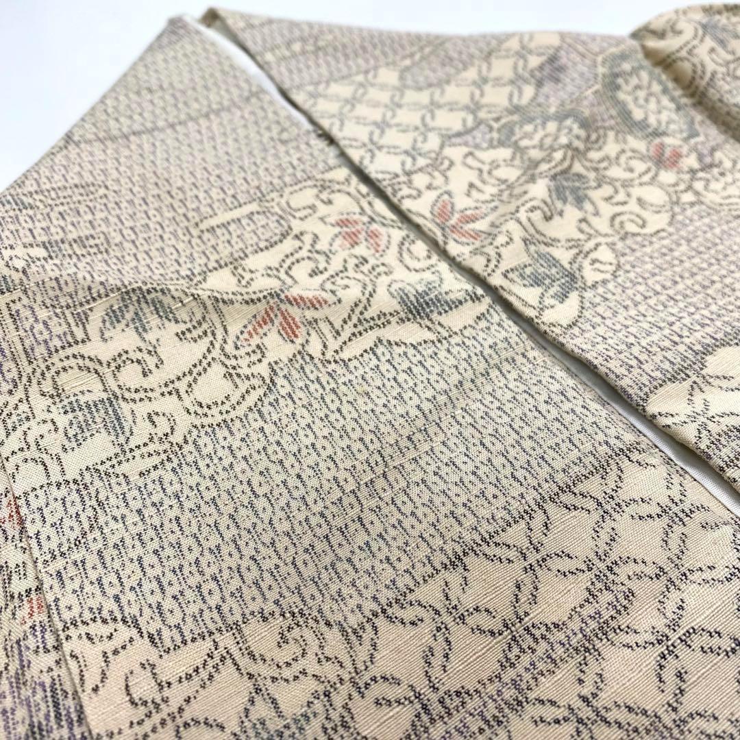 ERIchan 結城紬 単衣 紬着物 花唐草 花亀甲 残布付 NK-734