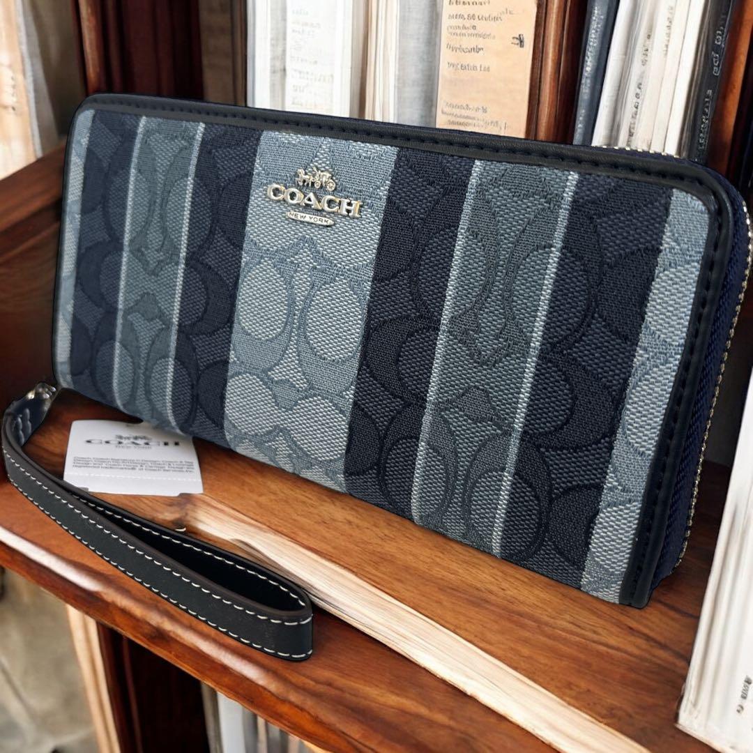 《新品未使用》COACH 長財布 ネイビー ストライプ《新品》