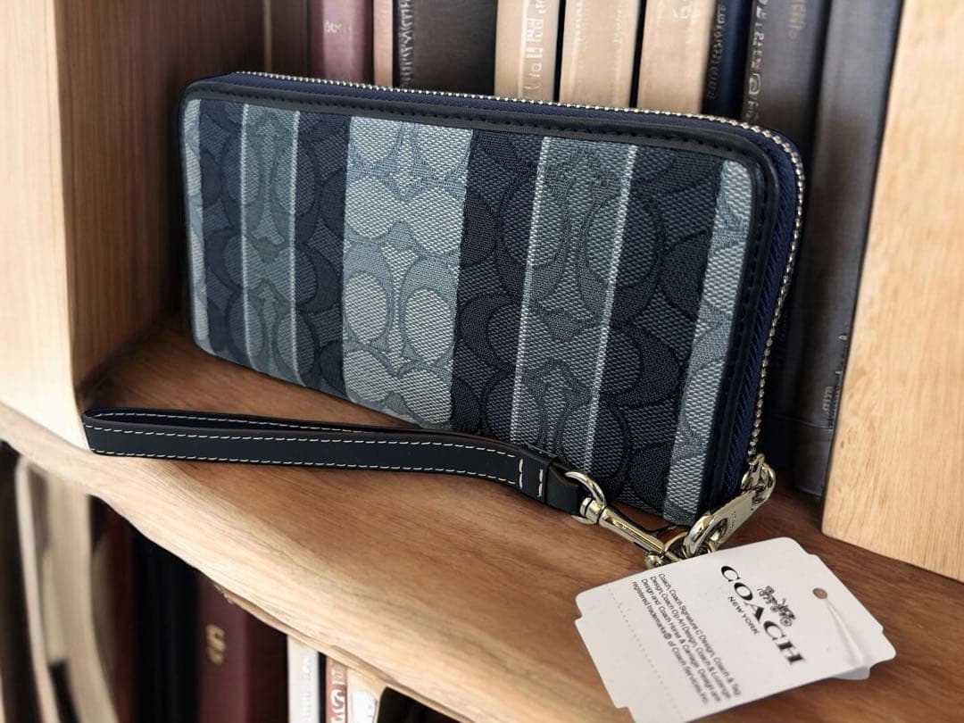 《新品未使用》COACH 長財布 ネイビー ストライプ《新品》