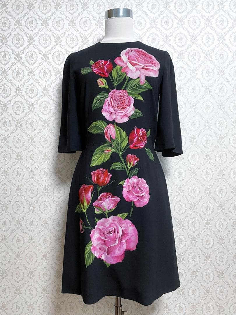 DOLCE&GABBANA ドルチェ&ガッバーナ ローズ柄ワンピース 薔薇柄