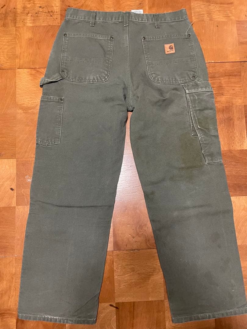 Carhartt ダブルニー 33x30 オリーブグリーン カスタム