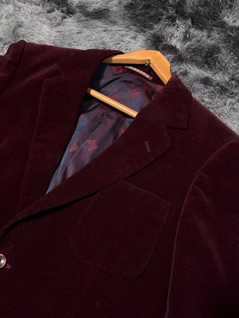 レトロ 90s 古着 総柄 コーデュロイ テーラード ジャケット 裏地蝶柄