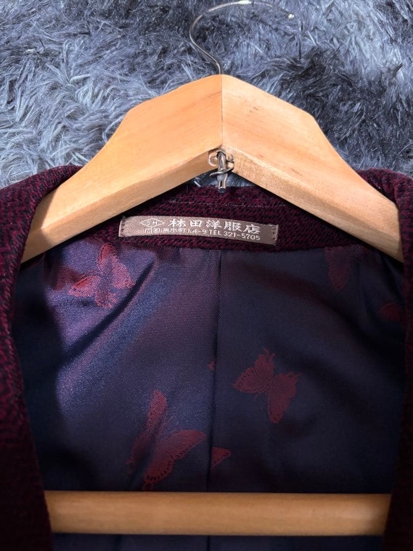 レトロ 90s 古着 総柄 コーデュロイ テーラード ジャケット 裏地蝶柄