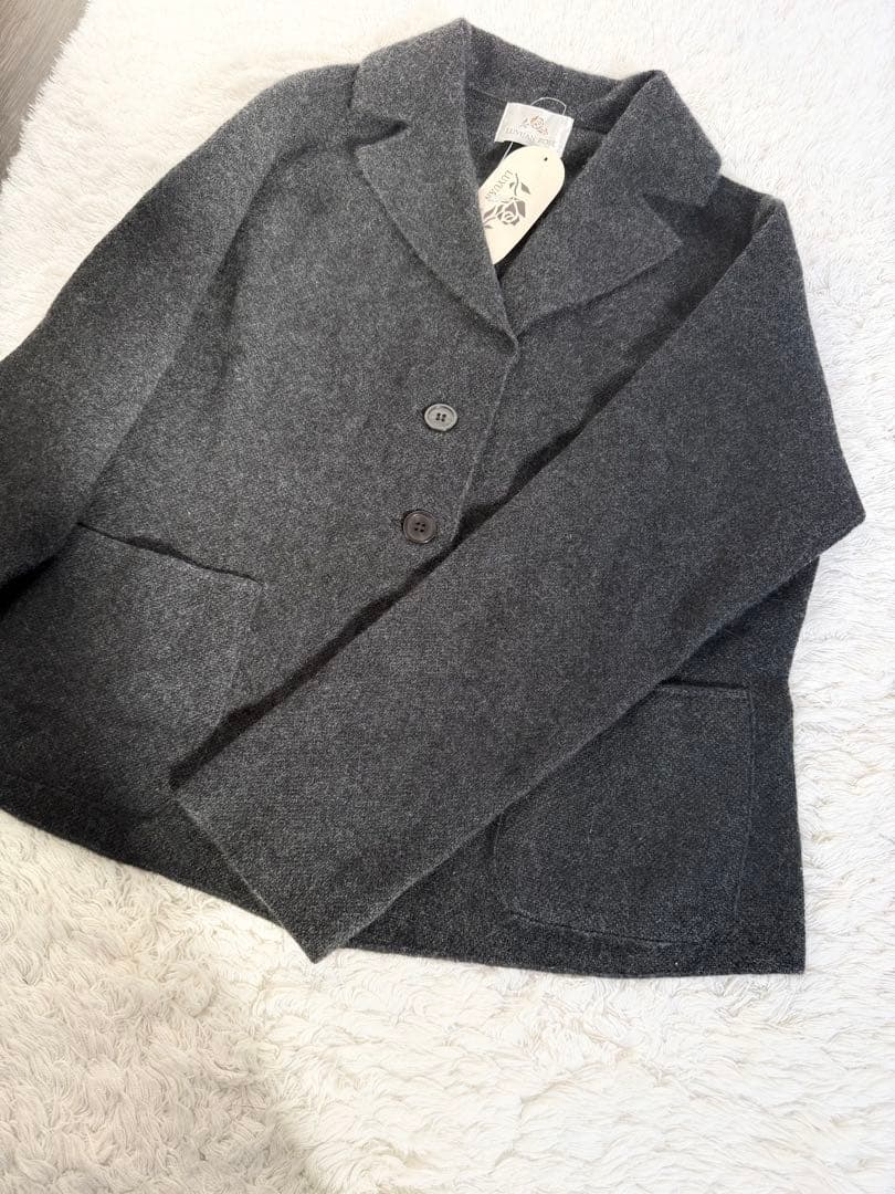 日本製 ルーエンローズ (カシミヤ１００％) 上質 ニットジャケット グレー